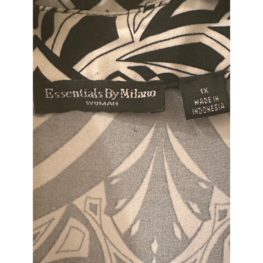 Essentials By Milano Woman 1X Black White Geometric Tribal 3/4 Sleeve Blouse - Picture 3 of 8